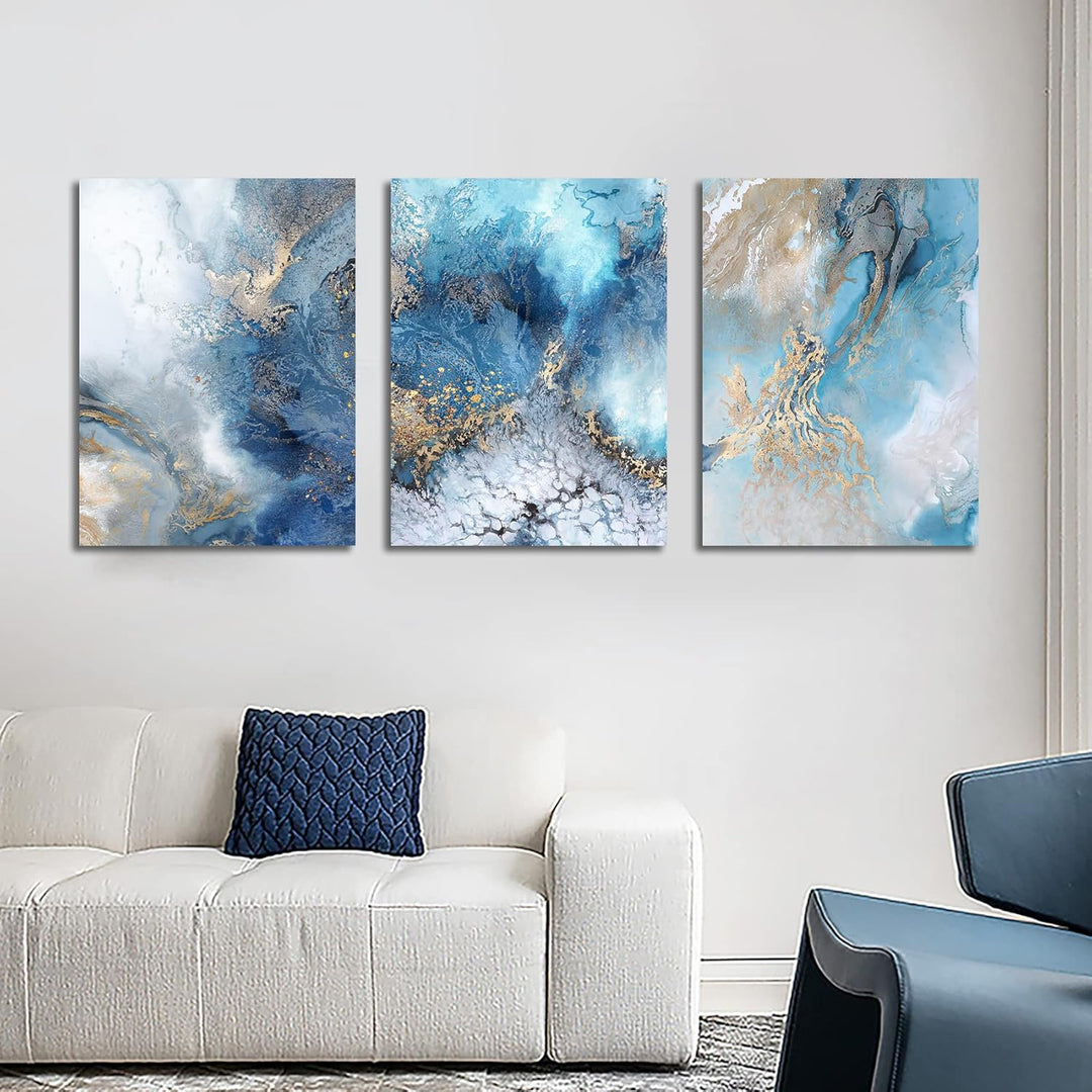 3 Pcs Mit Rahmen Goldblauer Ozean Leinwand Bilder Abstrakte Krachende Wellen Bild auf Leinwand Maler