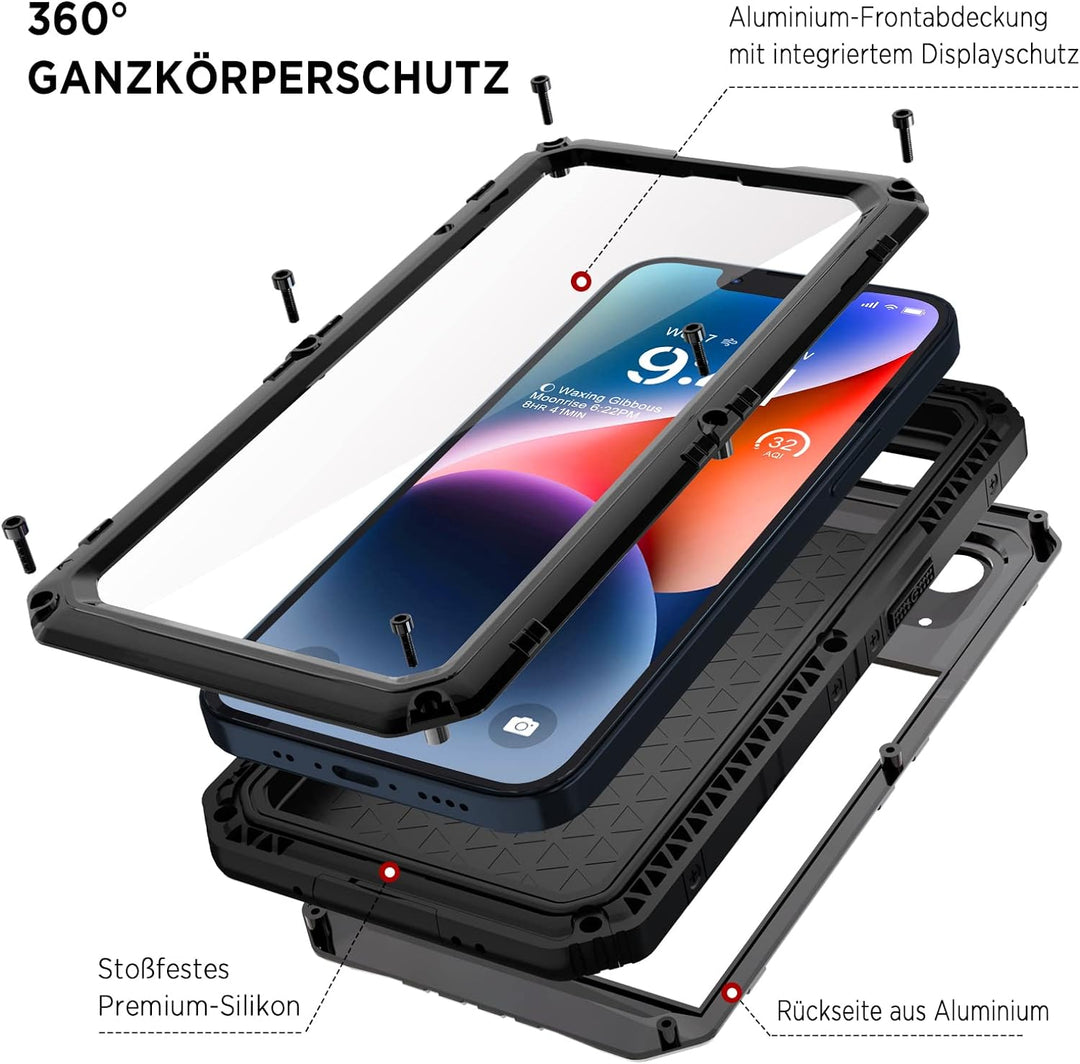 Beeasy für iPhone 14 Plus Wasserdicht Outdoor Hülle (6,7"), Stossfest Panzerhülle Militär 360 Grad S
