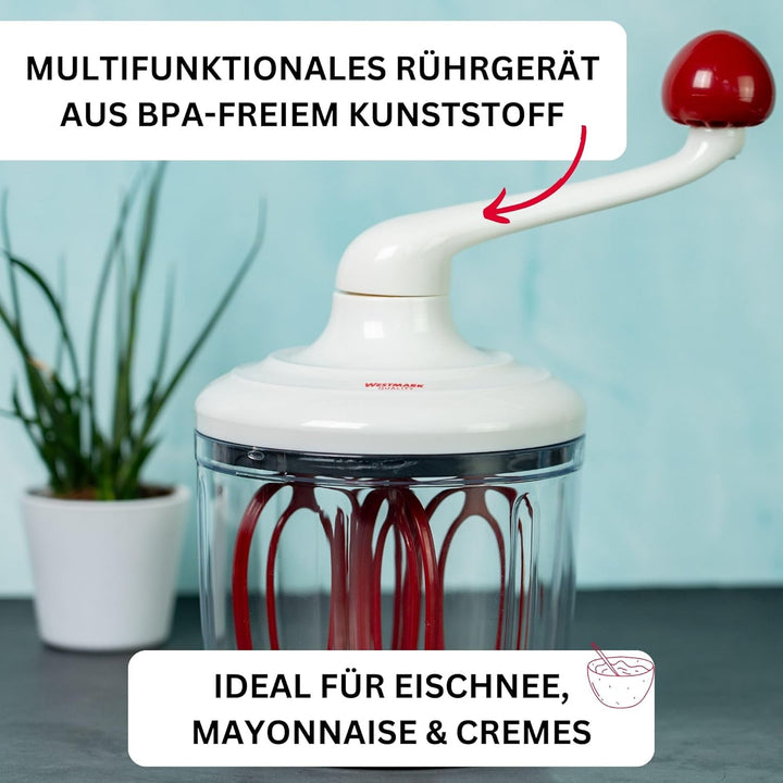 Westmark Handrührgerät, Ohne Strom, Füllvolumen: 1 l, Kunststoff, Rührblitz, Transparent/Weiss/Rot,
