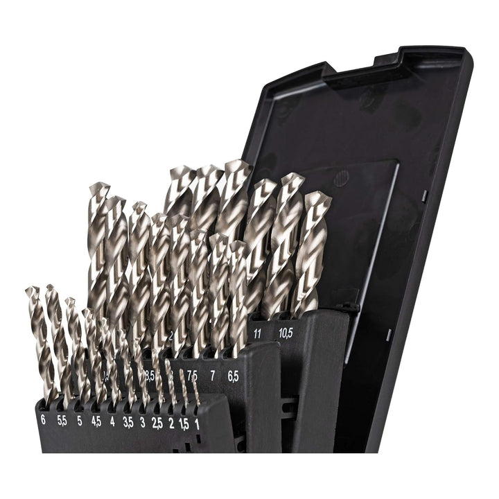 STIER Spiralbohrer Set HSS-G, 25-teilig, Metallbohrer Satz, Stahlbohrer Satz, geschliffen, zylinderi