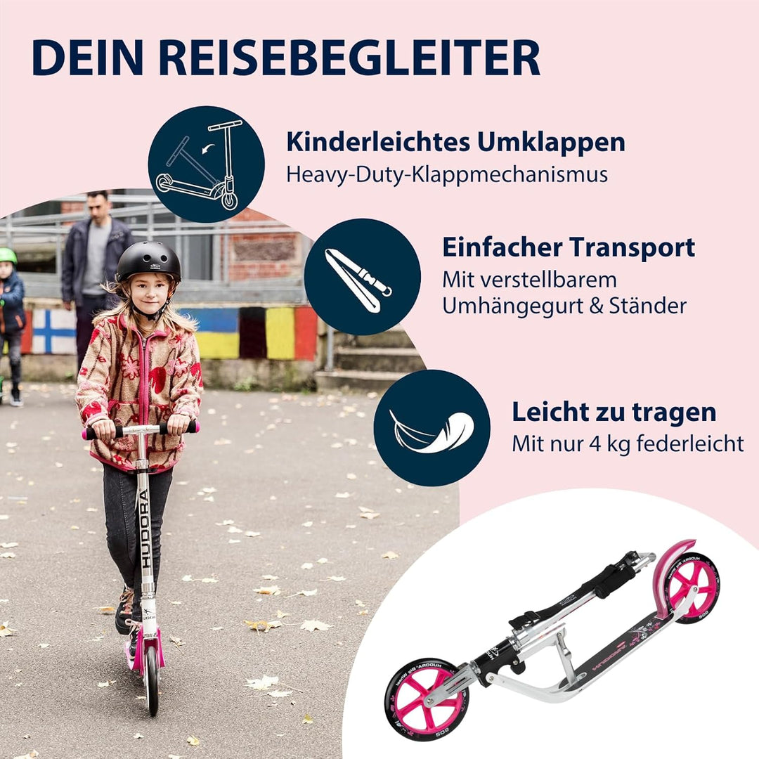 HUDORA BigWheel 205 Scooter - Stabiler Aluminium-Roller - Höhenjustierbarer & zusammenklappbarer Cit