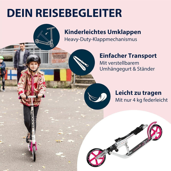 HUDORA BigWheel 205 Scooter - Stabiler Aluminium-Roller - Höhenjustierbarer & zusammenklappbarer Cit