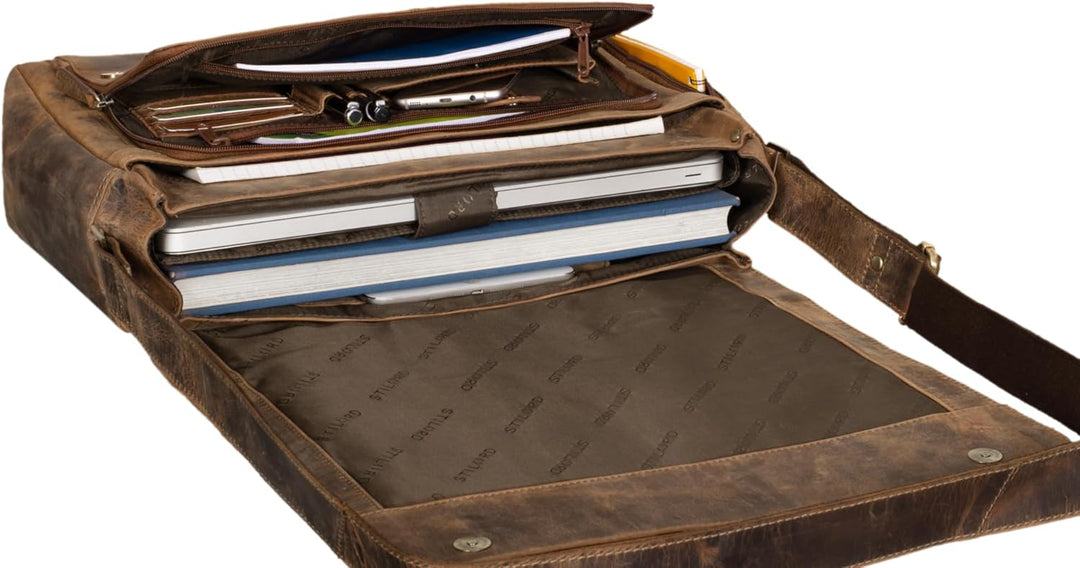 STILORD 'Rick' Schultertasche Leder für 15,6 Zoll Laptop Umhängetasche Aktentasche Bürotasche Unitas
