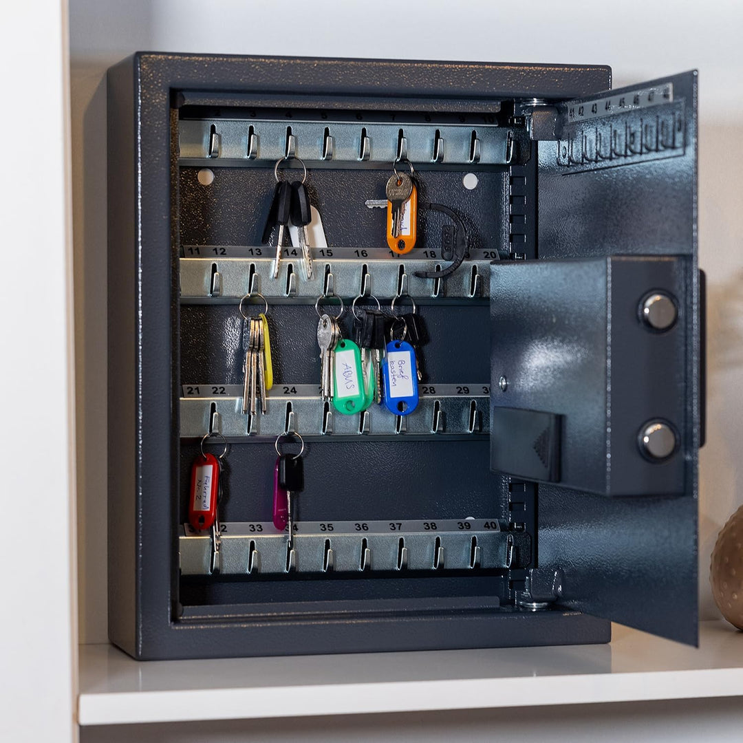 HMF 2030-11 Schlüsseltresor mit Elektronikschloss | 30 Haken | 30 x 28 x 10 cm | Anthrazit, 30 Haken