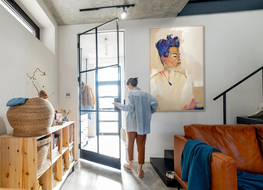 YS-Art XXL Abstrakt Acryl Gemälde auf Leinwand mit Rahmen Schiele handgemalte Wandbilder Wohnzimmer
