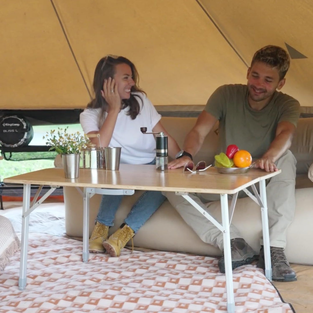 KingCamp Bambus Campingtisch Klapptisch mit 3 verstellbaren Höhen 4 Personen / 6 Personen Gelb (100