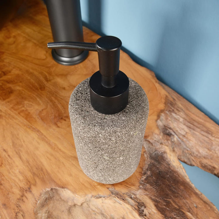 Stein Seifenspender 17 cm aus Lava schwarz Spülmittelspender poliert Seifendosierer Pumpspender Seif
