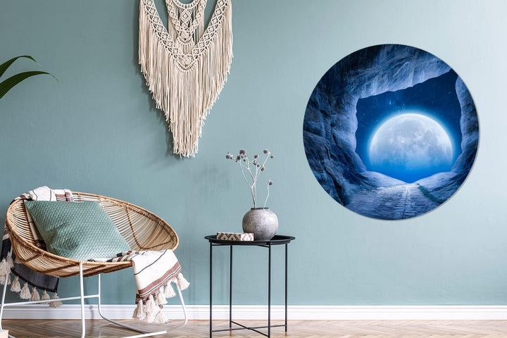 MuchoWow Wandbild Rund Wanddeko Deko Wohnzimmer Bilder 90x90 cm Höhle - Mond - Weltraum - Universum
