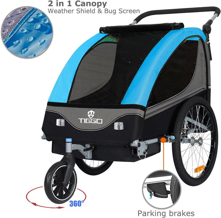 Tiggo S2 Kinderanhänger mit Federung Jogger 2 in 1 Kinder Buggy fahrradanhänger Anhänger 360° Drehba