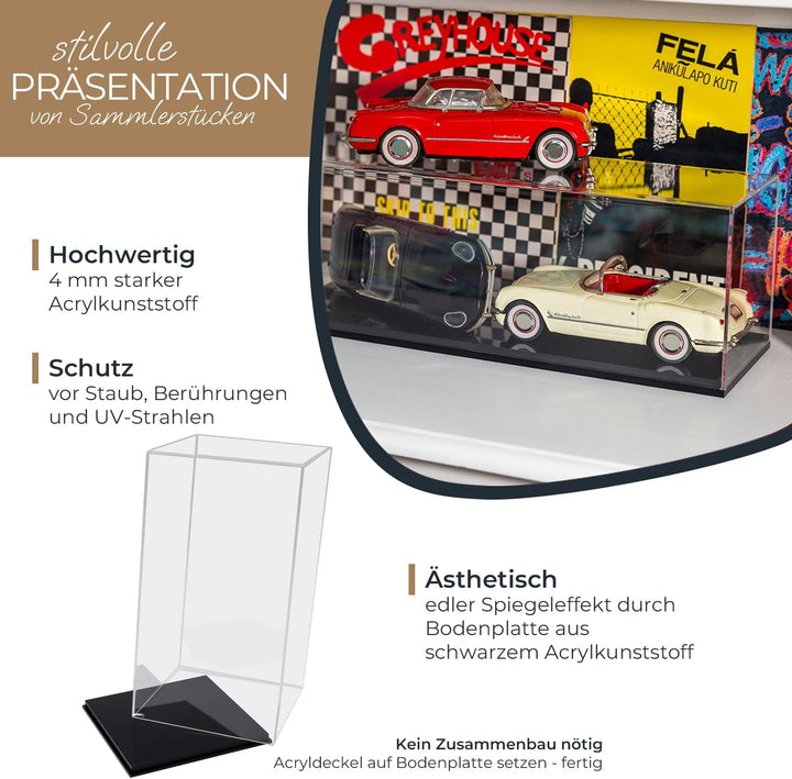HMF 46812 Acryl Vitrine / Schaukasten für Modellautos, Figuren | 20 x 20 x 38 cm | Transparent 38 cm