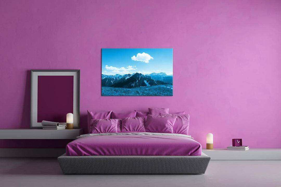 deyoli Traumhafte Berglandschaft Format 80x60 Effekt: Monocrome Blau als Leinwandbild, Motiv fertig