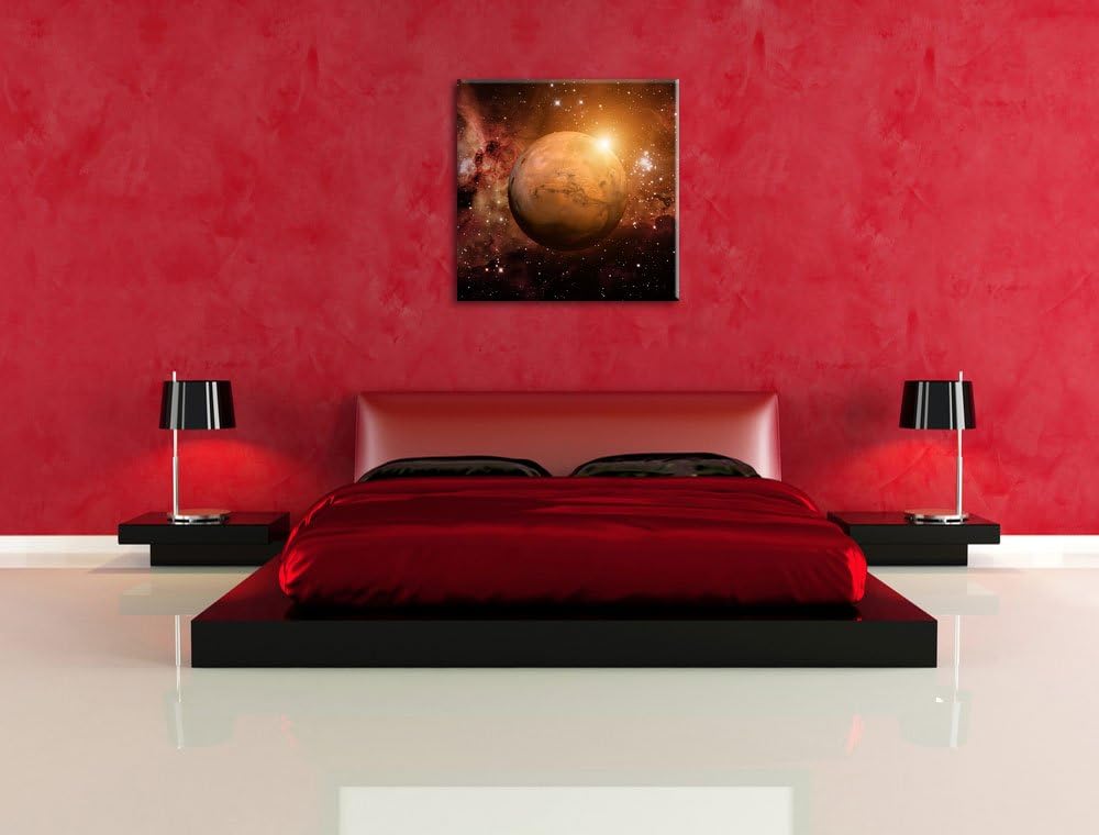 Planet Mars im Universum, Format: 70x70 auf Leinwand, XXL riesige Bilder fertig gerahmt mit Keilrahm
