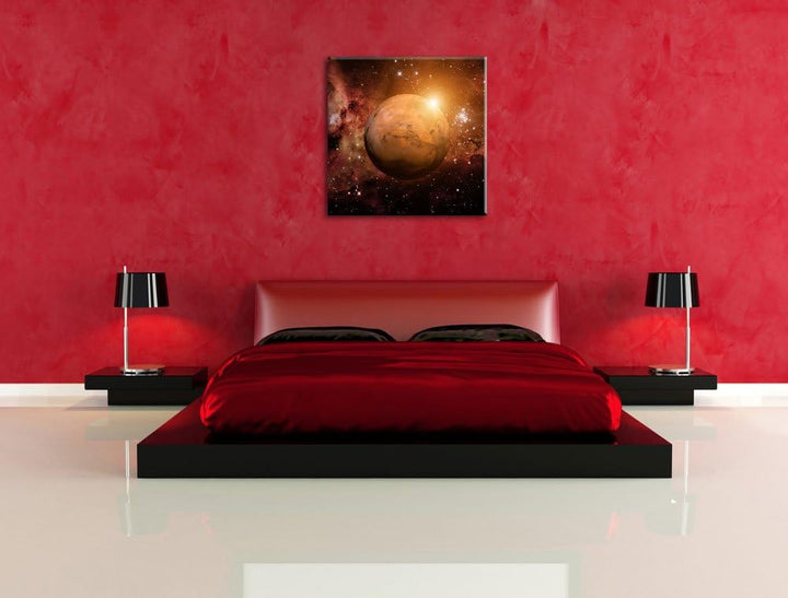 Planet Mars im Universum, Format: 70x70 auf Leinwand, XXL riesige Bilder fertig gerahmt mit Keilrahm