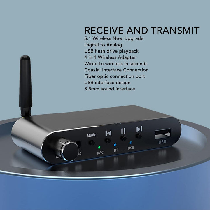 Bluetooth-Empfänger-Sender, 4-in-1 Bluetooth 5.1 Aux-Audio-Adapter, HiFi-DAC, Digital-Analog-Konvert