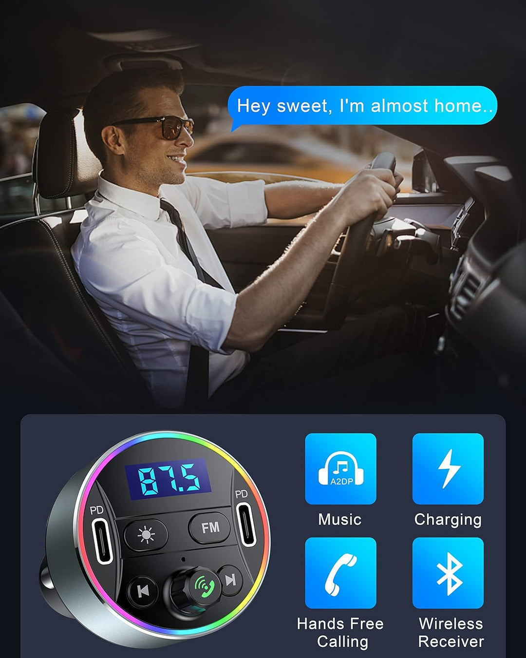 Bluetooth Adapter Auto 5.3 FM Transmitter für Freisprechanrufe mit PD 20W Zigarettenanzünder Bluetoo