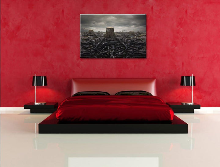 Gerodeter Wald, Format: 100x70 auf Leinwand, XXL riesige Bilder fertig gerahmt mit Keilrahmen, Kunst