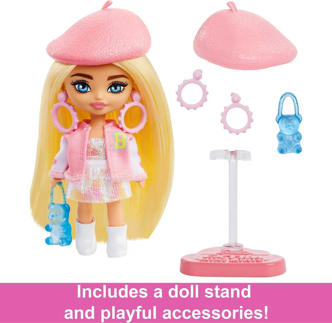 Barbie Extra Mini Minis, Extra Mini Minis Barbiepuppe mit blonden Haaren, rosa & weissem Outfit,Bask