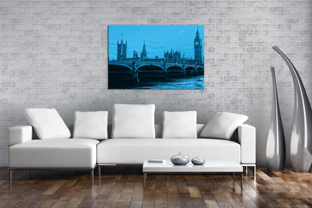 deyoli Parlament in London mit Big Ben Format 80x60 Effekt: Monocrome Blau als Leinwandbild, Motiv f