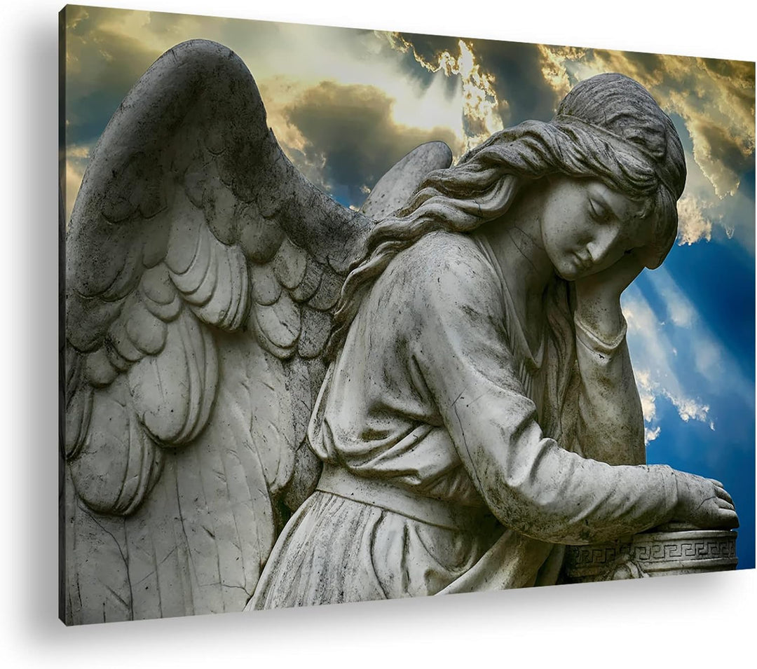 deyoli weinender Engel Format: 80x60 cm als Leinwandbild, Motiv fertig gerahmt auf Echtholzrahmen, H