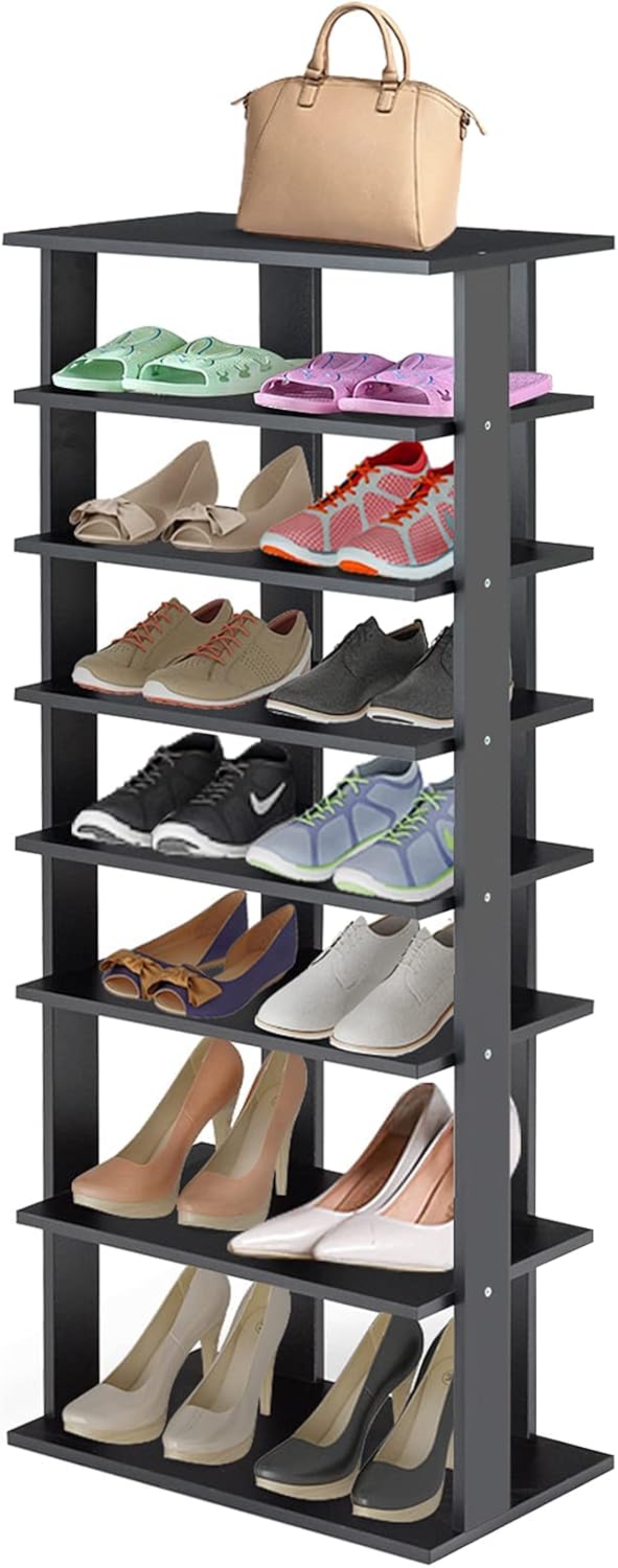 COSTWAY 8 stufiger Schuhständer höheverstellbar, Platzsparendes Schuhregal aus Holz, Schuh-Organizer