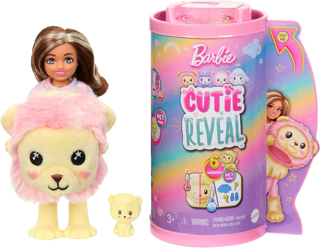 Barbie Cutie Reveal Chelsea-Puppe - 6 Überraschungen, Plüschbabylöwe, Moden, Farbwechselspass, für K