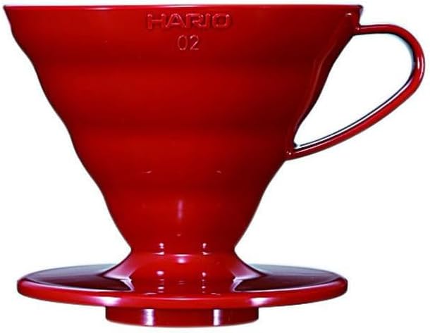 HARIO VDR-02R V60 Transparenter Kaffee-Tropfer, 02, rot, Kaffee-Tropfen für 1-4 Tassen, Rot/Ausflug,