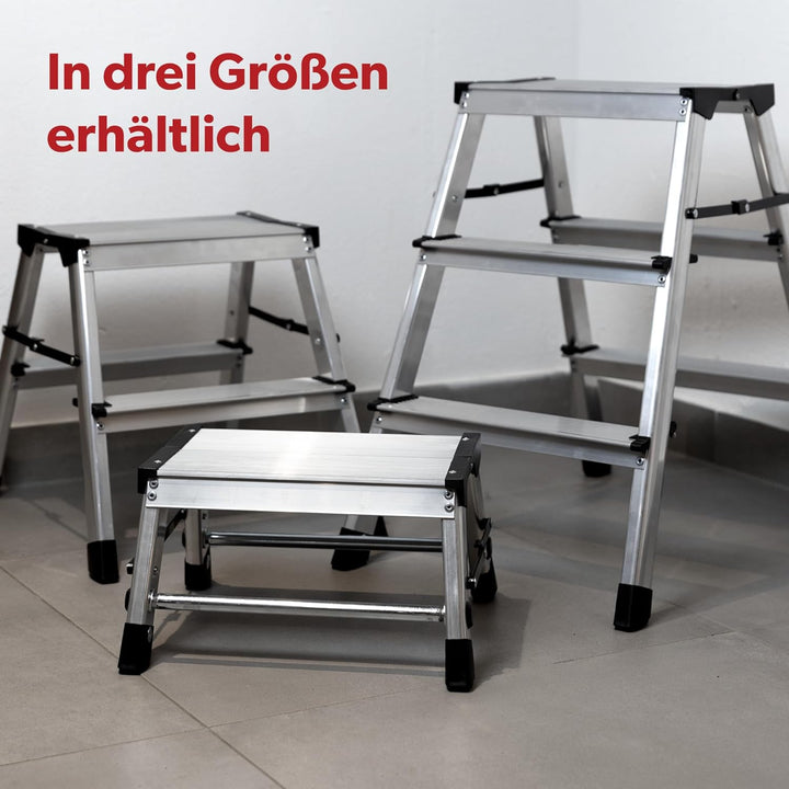 siwitec Alumium-Klapptritt 2 Stufen | Kleine Trittleiter | rutschfeste Standfüsse | 150 kg Traglast