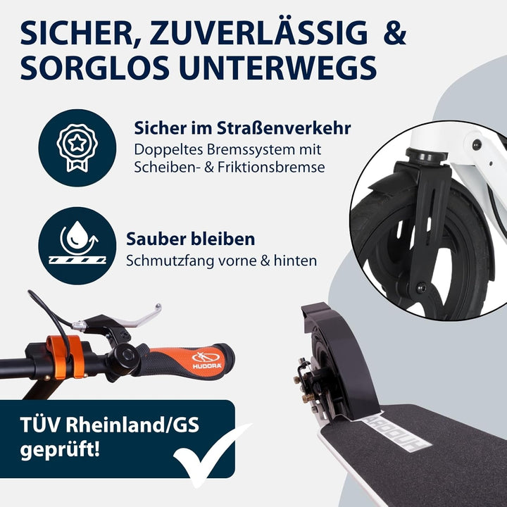 HUDORA BigWheel Air 230 Scooter - Tretroller mit/ohne Handbremse - Stabiler Aluminium-Roller mit Luf