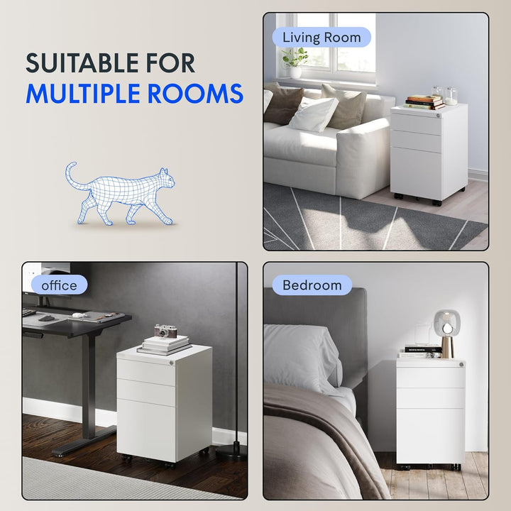 FLEXISPOT Rollcontainer mit 3 Schubladen, mobiler Aktenschrank mit Rollen, Schubladenschrank Bürosch