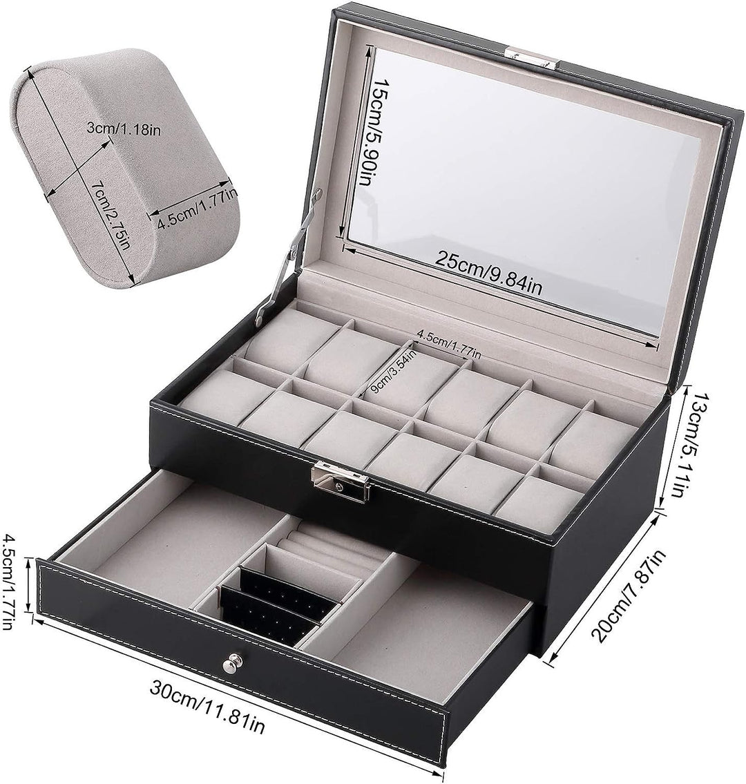 Uten Uhrenbox 12 Uhren, Uhrenkasten Herren, Schmuckkästchen Damen, Uhrenkoffer mit Schublade, Schlüs