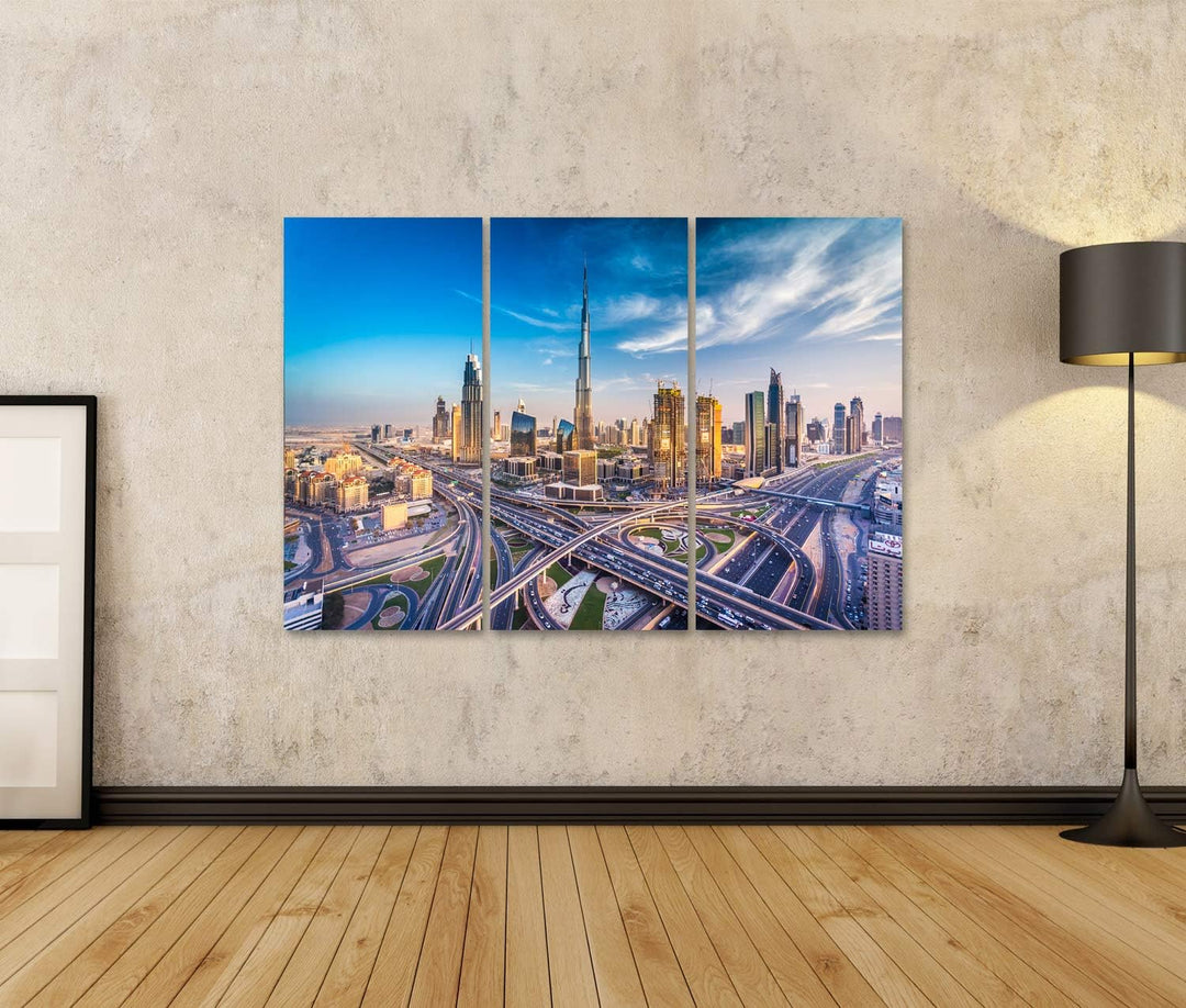 islandburner Bild auf Leinwand Dubai Skyline Schöne Stadt In Der Nähe Von Verkehrsreicher Autobahn B