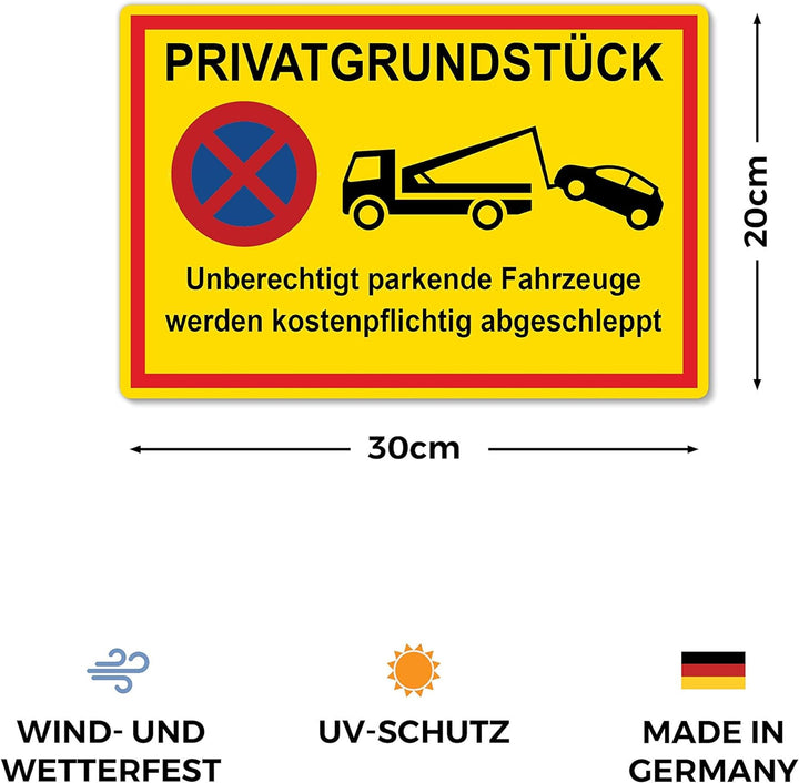 5 Stück Privatgrundstück unberechtigte parkende Fahrzeuge werden kostenpflichtig abgeschleppt Schild