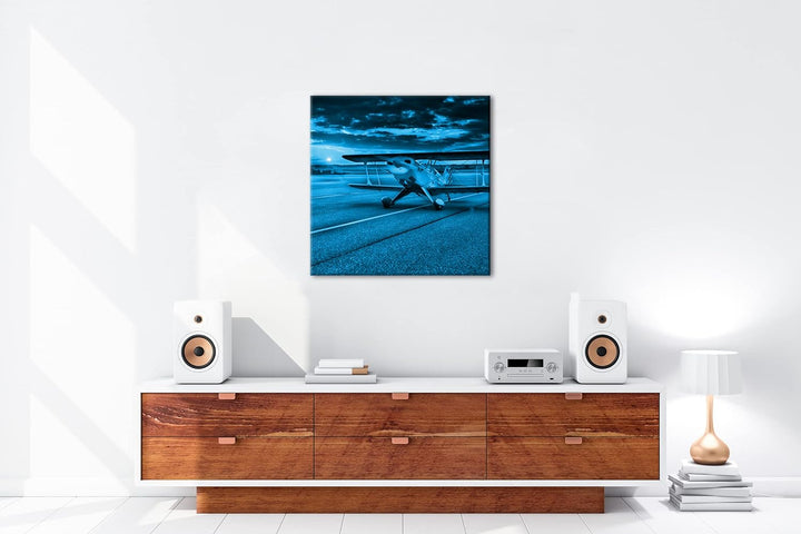 deyoli Propellerflugzeug im romantischen Sonnenuntergsang Format: 60x60 Effekt: Monocrome Blau als L
