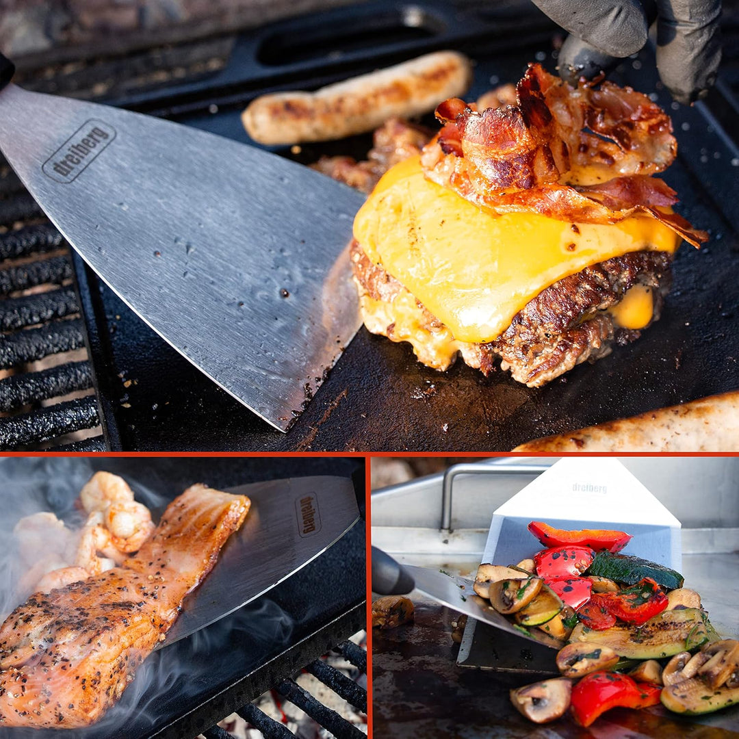 DREIBERG® XXL Grillspachtel Set aus Edelstahl – Grill Pfannenwender für Smash Burger. Das perfekte P