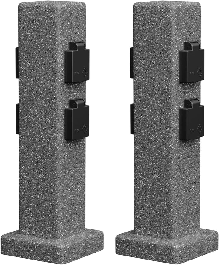 ledscom.de Garten Steckdosensäule POCK, Outdoor, IP44, 4-fach, anthrazit (Stein-Optik), eckig, 40 cm