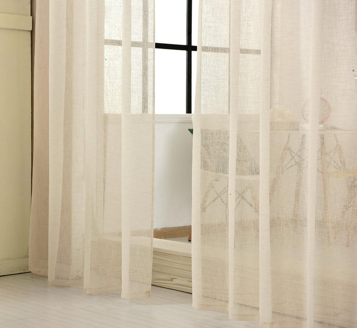 WOLTU Gardinen transparent mit Kräuselband 2er Set Vorhänge Leinenoptik Halbtransparent Voile Leinen