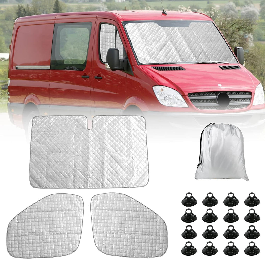 Thermomatte Fahrerhaus Innen für Mercedes Sprinter 2006-2019, 3 Stk Wasserdicht UV-Proof Sonnenschut
