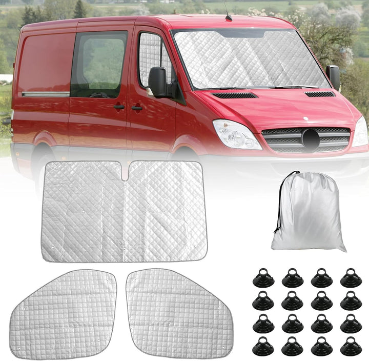 Thermomatte Fahrerhaus Innen für Mercedes Sprinter 2006-2019, 3 Stk Wasserdicht UV-Proof Sonnenschut