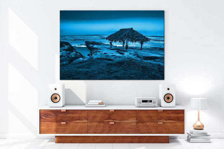 deyoli tropische Hütte am Strand Format: 80x60 Effekt: Monocrome Blau als Leinwand, Motiv fertig ger