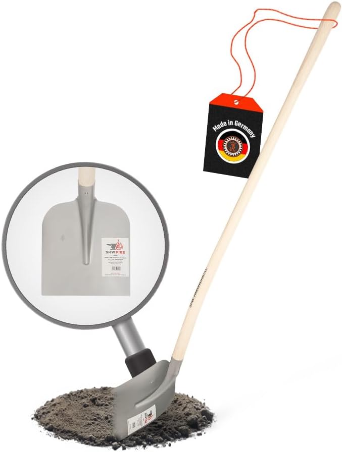 SHW FIRE | Holsteiner Schaufel - gehärteter Spezialstahl, gebogenes Schaufelblatt, 130 cm Eschenholz