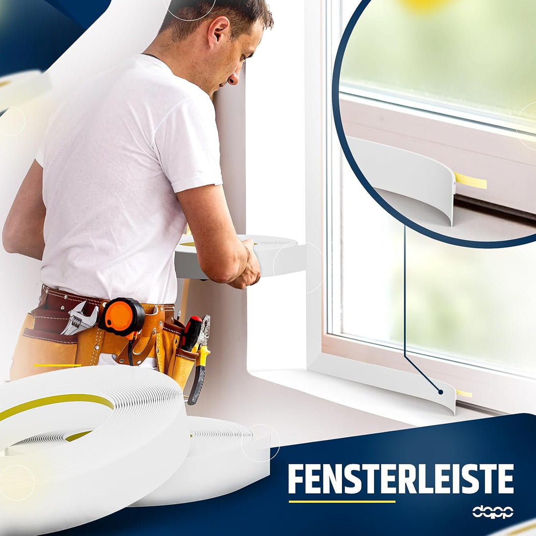 DQ-PP FENSTERLEISTE | 10m Länge | 70mm Breite | 1,5mm Stärke | Weiss | Fensterleisten Flachleisten K