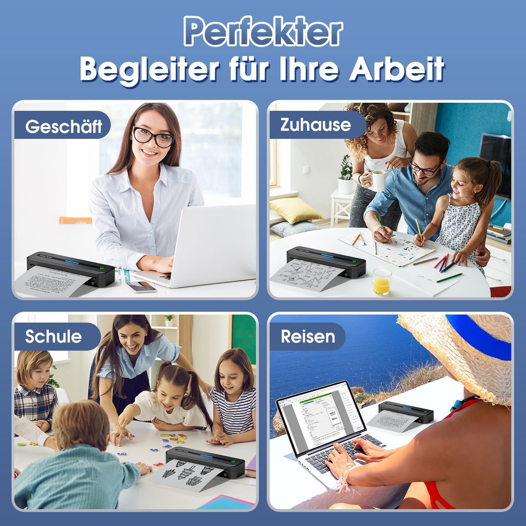 ASprink Mobiler Drucker Bluetooth, Thermodrucker A4 M832 Tragbarer Drucker Nur Thermopapier, 300DPI