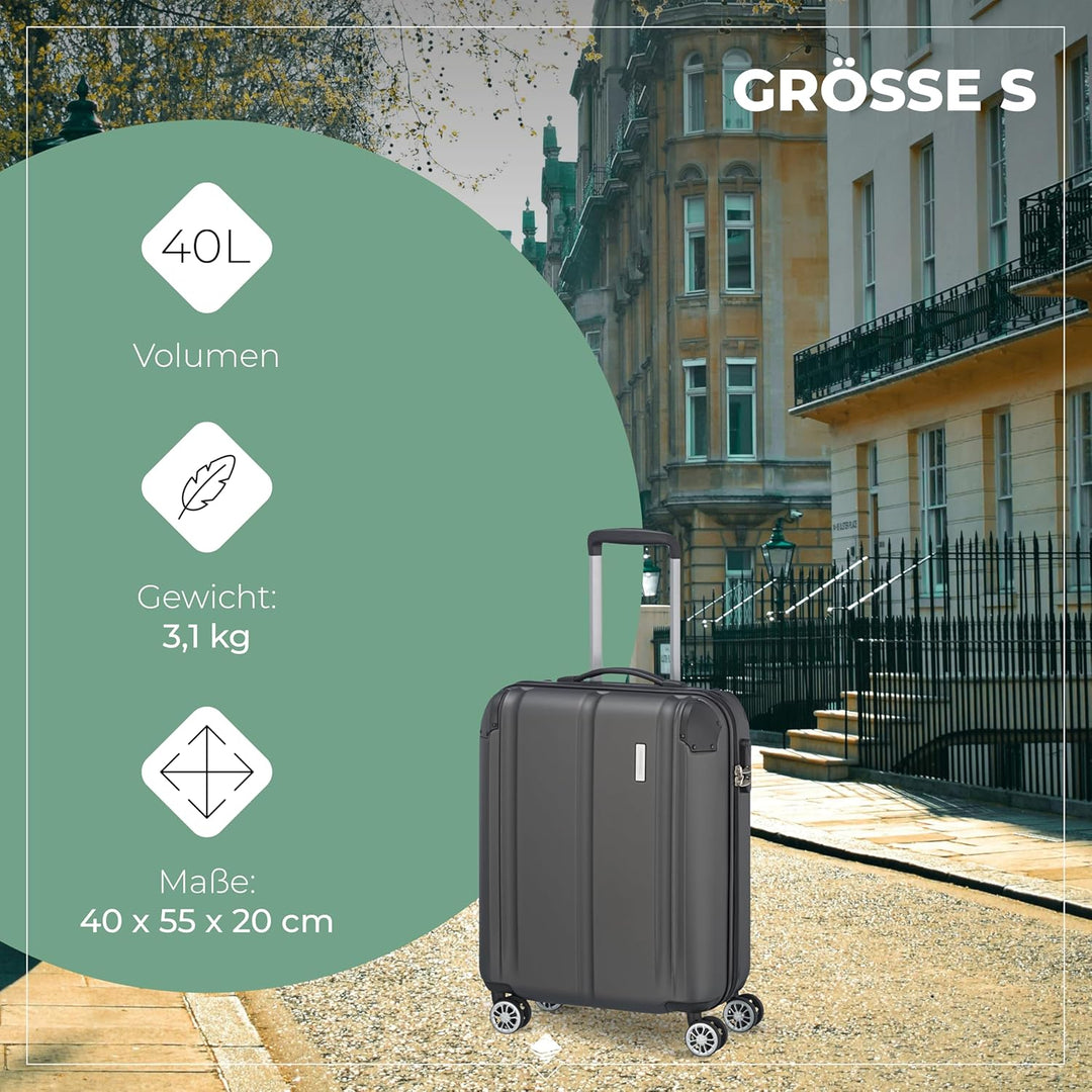 Travelite 4-Rad Koffer Set Grössen L/M/S mit TSA Schloss + Dehnfalte (ausser Grösse S), Gepäck Serie
