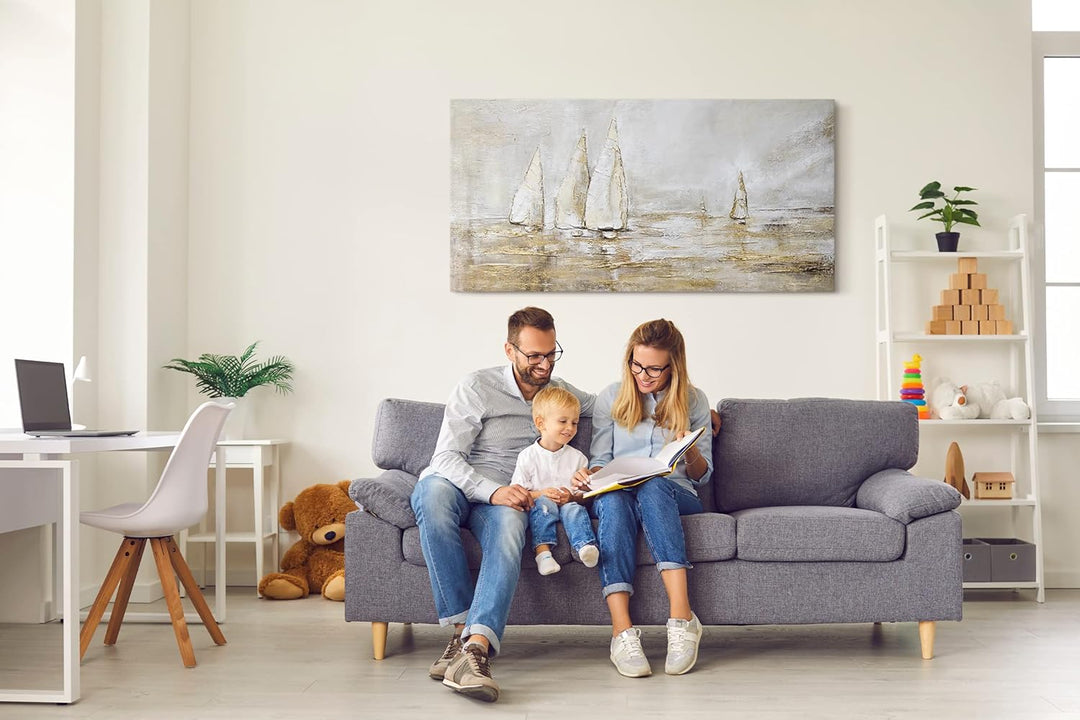 YS-Art Abstrakt Acryl Gemälde auf Leinwand Sonnenblendung handgemalt Wandbilder Wohnzimmer modern Wo