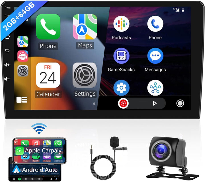 Hodozzy Autoradio 10,1 Zoll 2GB+64GB Kabelloses Carplay Wireless Android Auto, Radio Android mit Nav