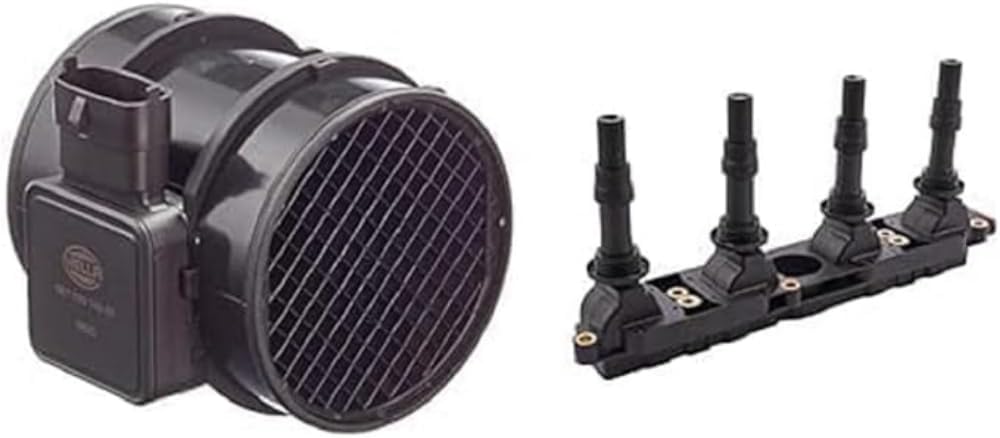 HELLA 8ET 009 142-031 Luftmassenmesser - Rohrstutzen & 5DA 358 000-041 Zündspule - 12V - 5-polig - B