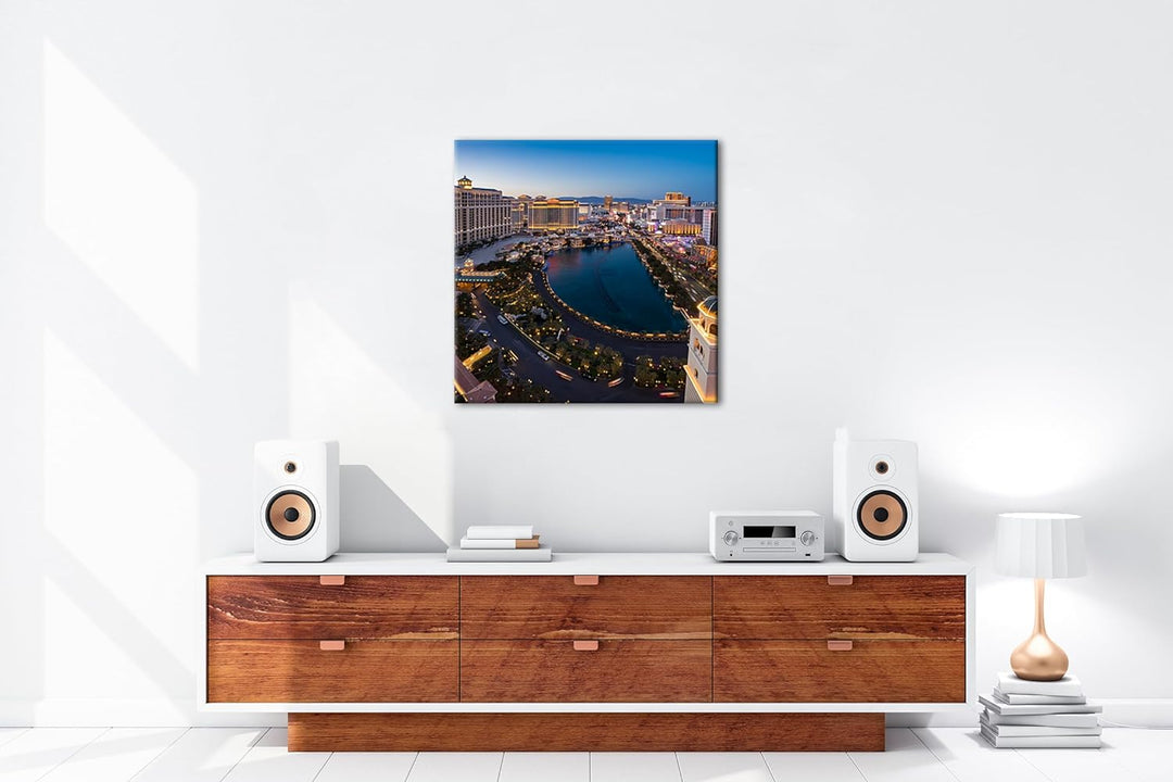 deyoli Las Vegas Skyline Format: 70x70 cm als Leinwandbild, Motiv fertig gerahmt auf Echtholzrahmen,