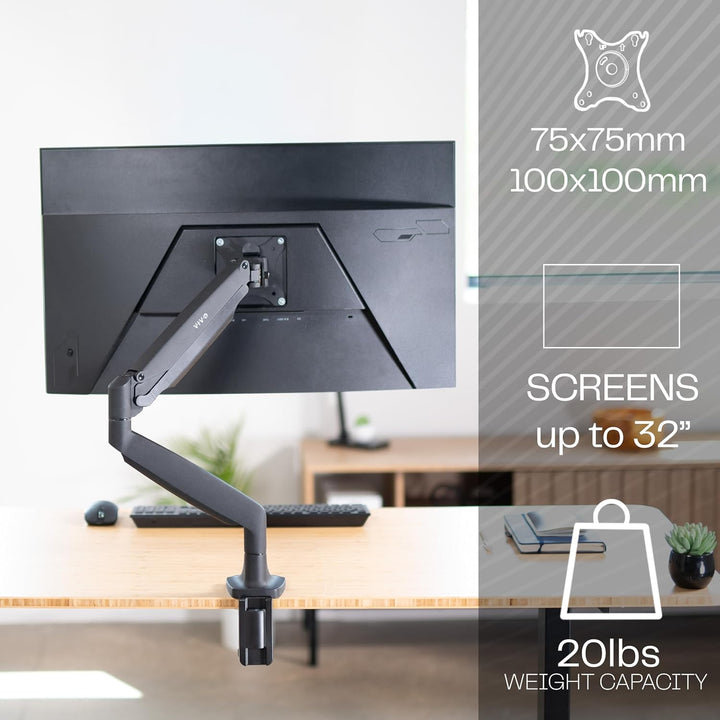 VIVO STAND-V001Q Premium Aluminium höhenverstellbarer Einzelmonitor Gelenk-Tischhalterung mit pneuma