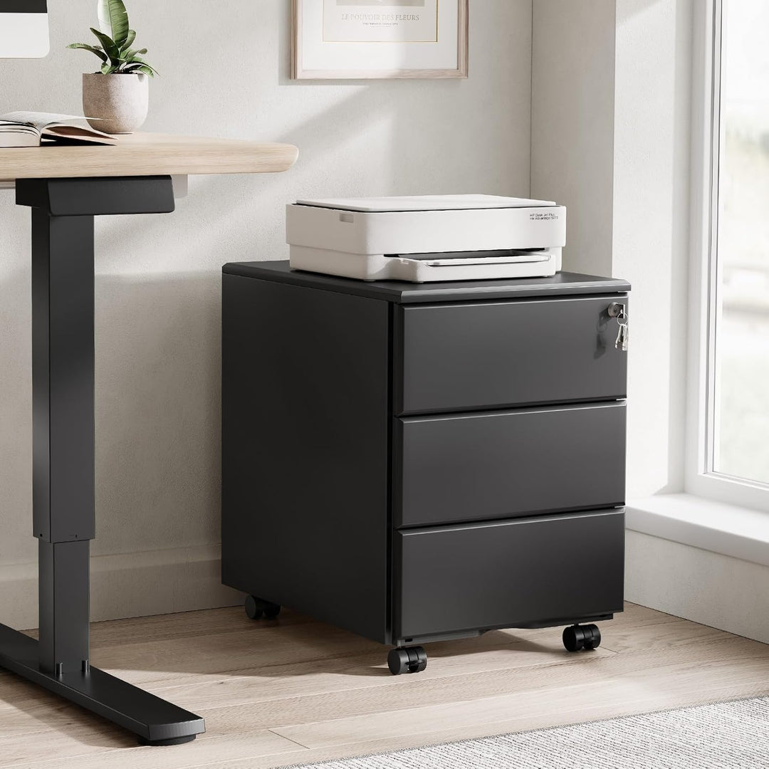 WOLTU Rollcontainer Metall, Mobiler Aktenschrank Büroschrank mit 3 Schubladen Bürocontainer, abschli