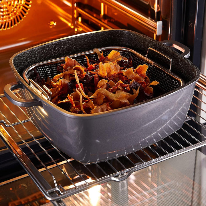 STONELINE® Multi-Eckpfanne, 28 x 28 cm, mit Dampf- und Frittierfunktion, induktionsgeeignet, Aluguss